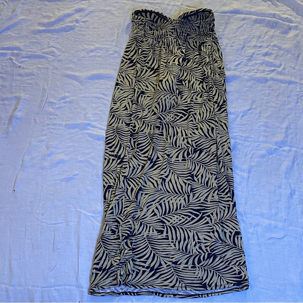 A pea in the Pod Small Maternity Dress with Tie Long Plam design cream & blue - Picture 5 of 5